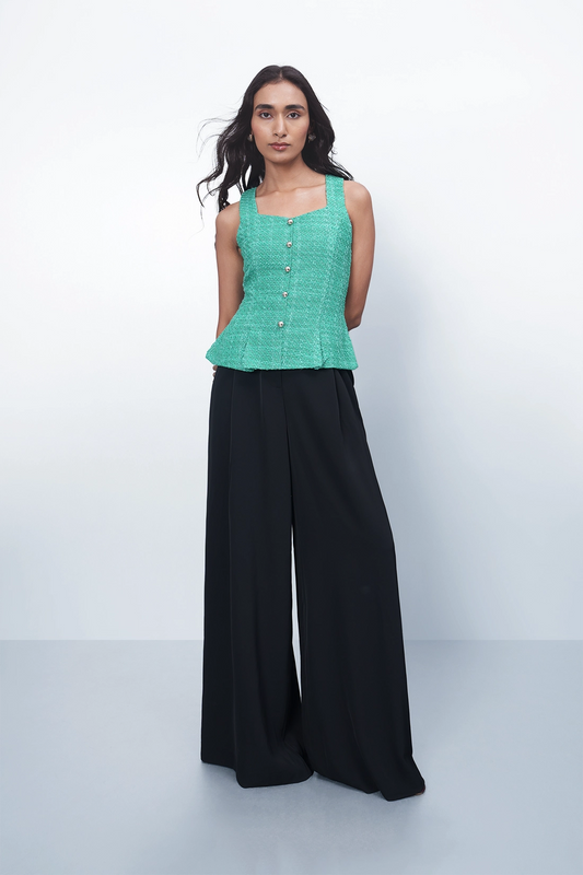 Tailored Peplum Tweed Top – Green