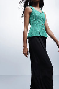 Tailored Peplum Tweed Top – Green