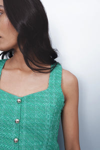 Tailored Peplum Tweed Top – Green