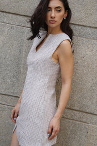 Tailored V-Neck Tweed Dress
