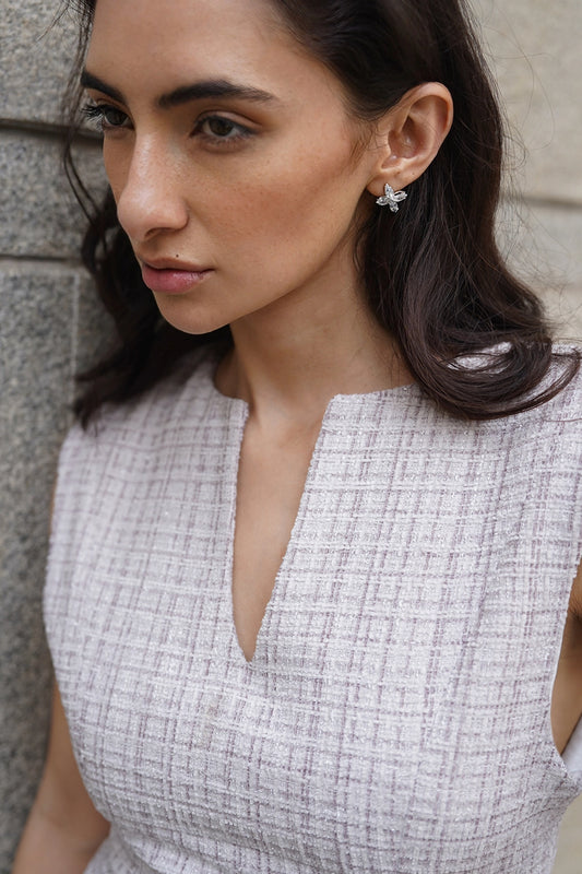 Tailored V-Neck Tweed Dress