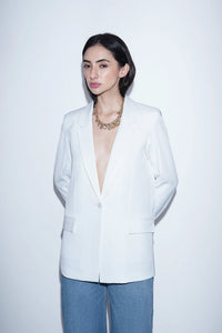 Tailored White Blazer with Cuff Detail