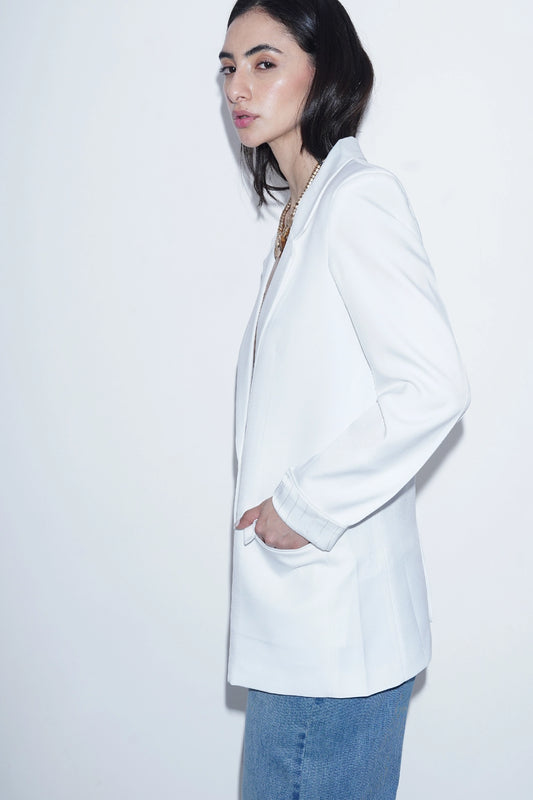 Tailored White Blazer with Cuff Detail
