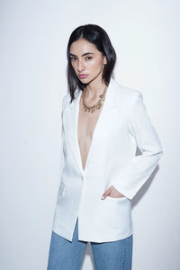 Tailored White Blazer with Cuff Detail