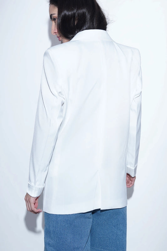 Tailored White Blazer with Cuff Detail