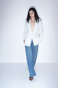 Tailored White Blazer with Cuff Detail