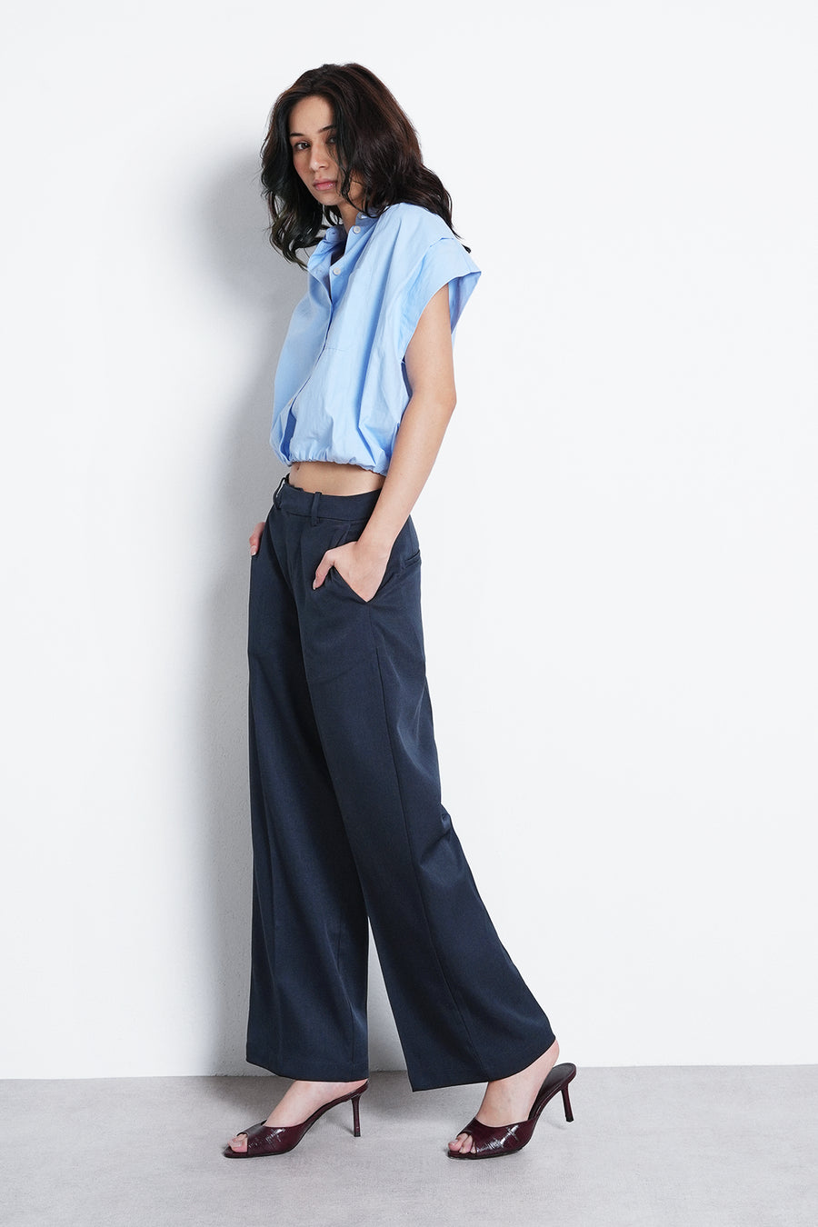 Tailored Crop Leg Trouser- Navy