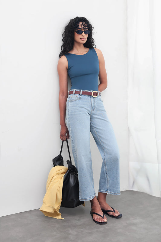 Teal Open-Back Polyamide Top