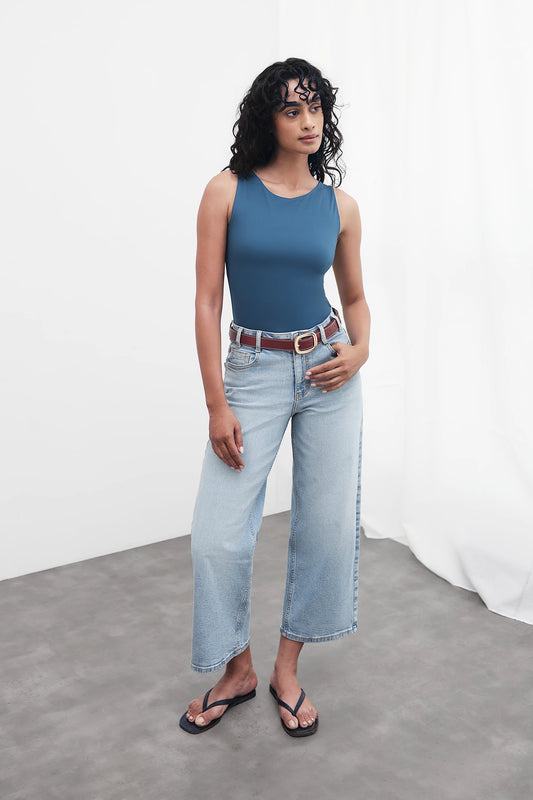 Teal Open-Back Polyamide Top