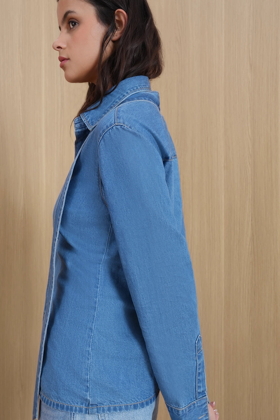 Tie-Detail Denim Shirt
