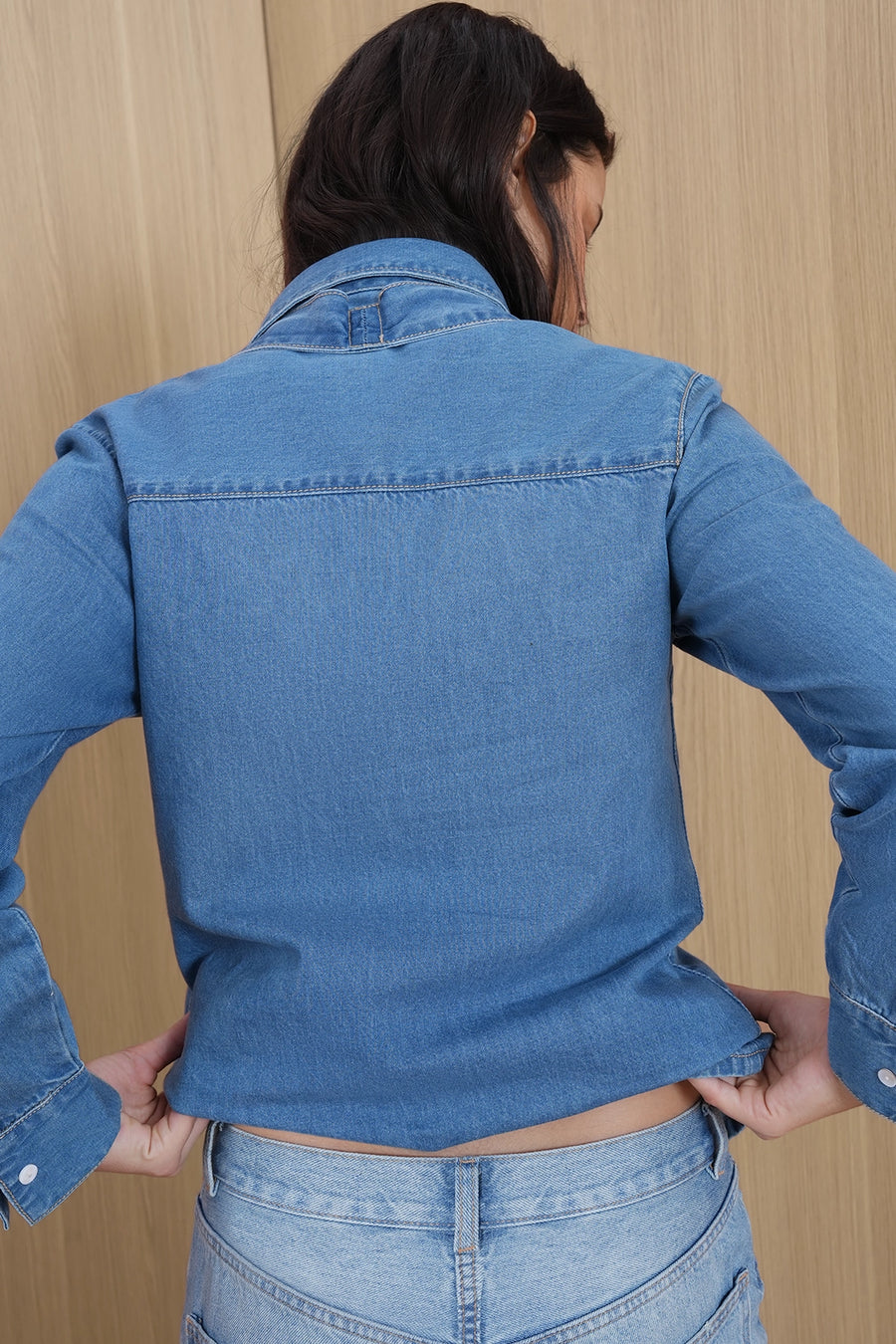 Tie-Detail Denim Shirt