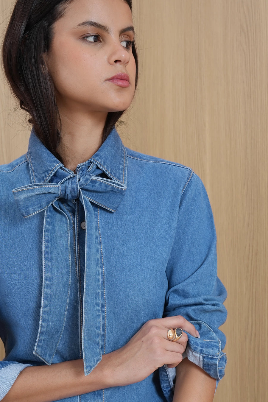 Tie-Detail Denim Shirt