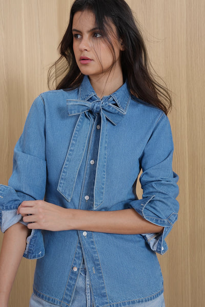 Tie-Detail Denim Shirt