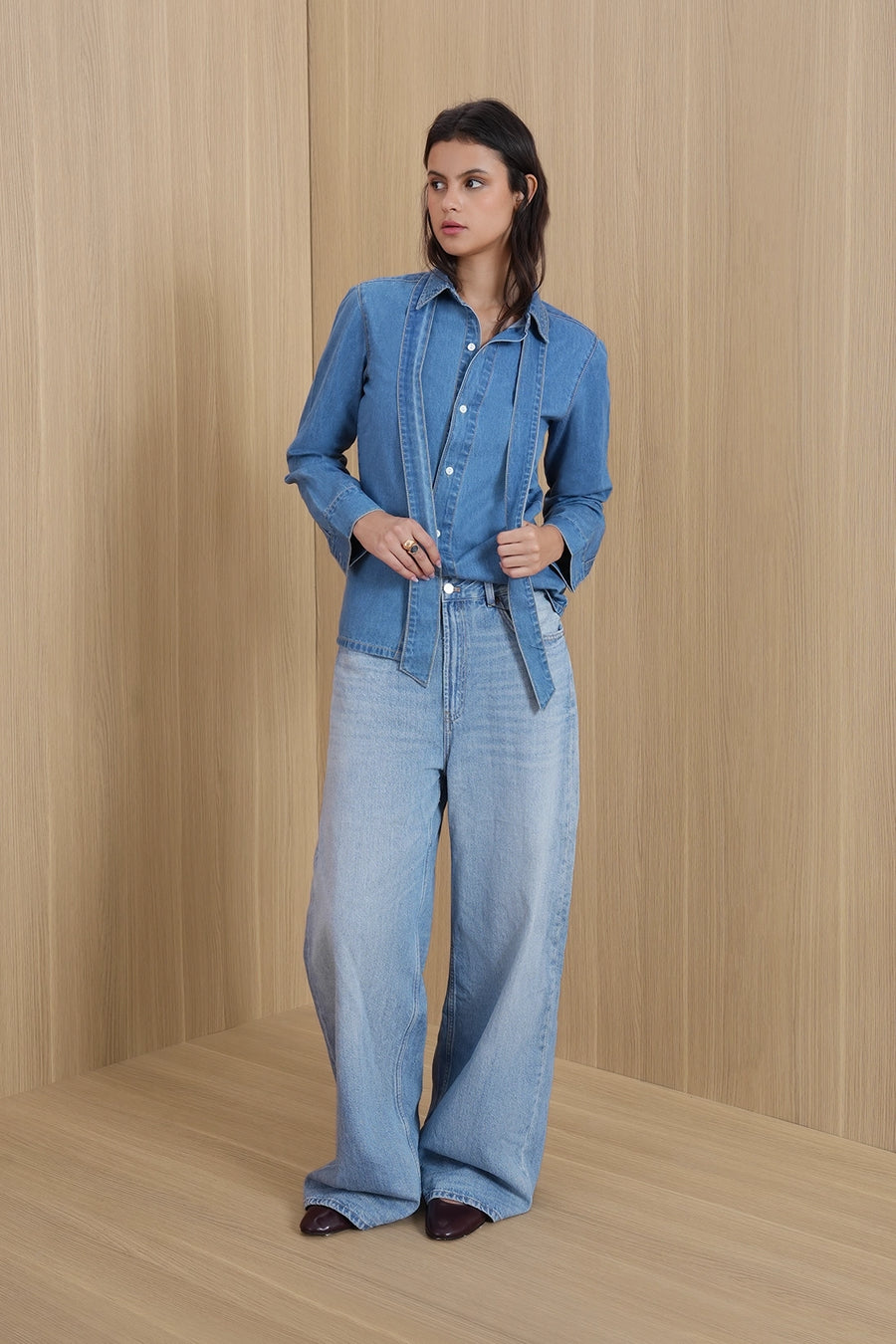Tie-Detail Denim Shirt