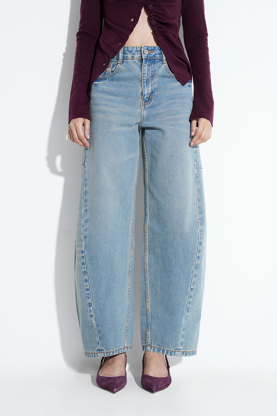Tinted Blue Barrel Fit Jeans