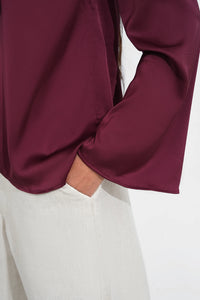 Maroon Satin Tie Neck Top