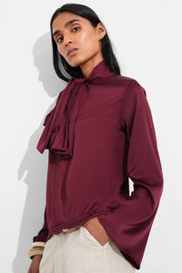 Maroon Satin Tie Neck Top