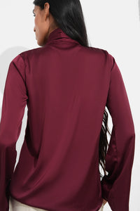 Maroon Satin Tie Neck Top