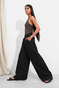 Black Wide-Leg Linen Trousers