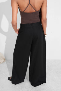 Black Wide-Leg Linen Trousers
