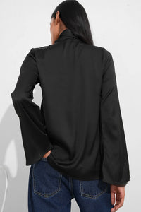 Black Satin Tie Neck Top