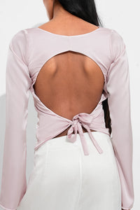 Pink Open Back Satin Tie Top