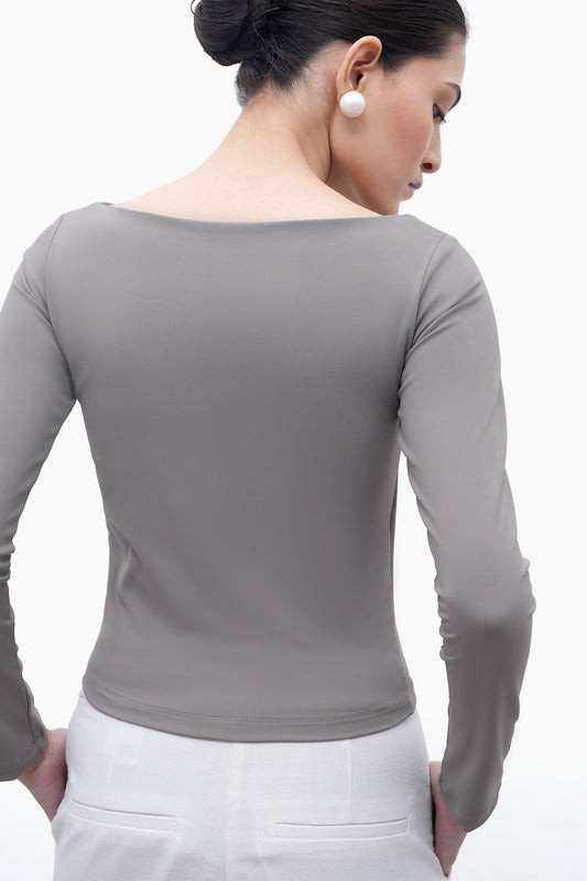 Warm Grey Long-Sleeve Polyamide Top
