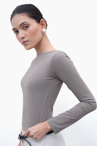 Warm Grey Long-Sleeve Polyamide Top