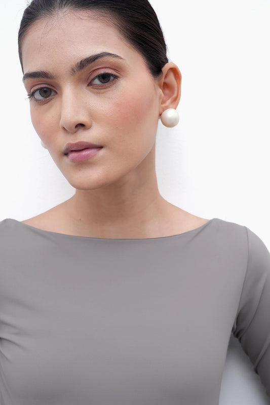 Warm Grey Long-Sleeve Polyamide Top