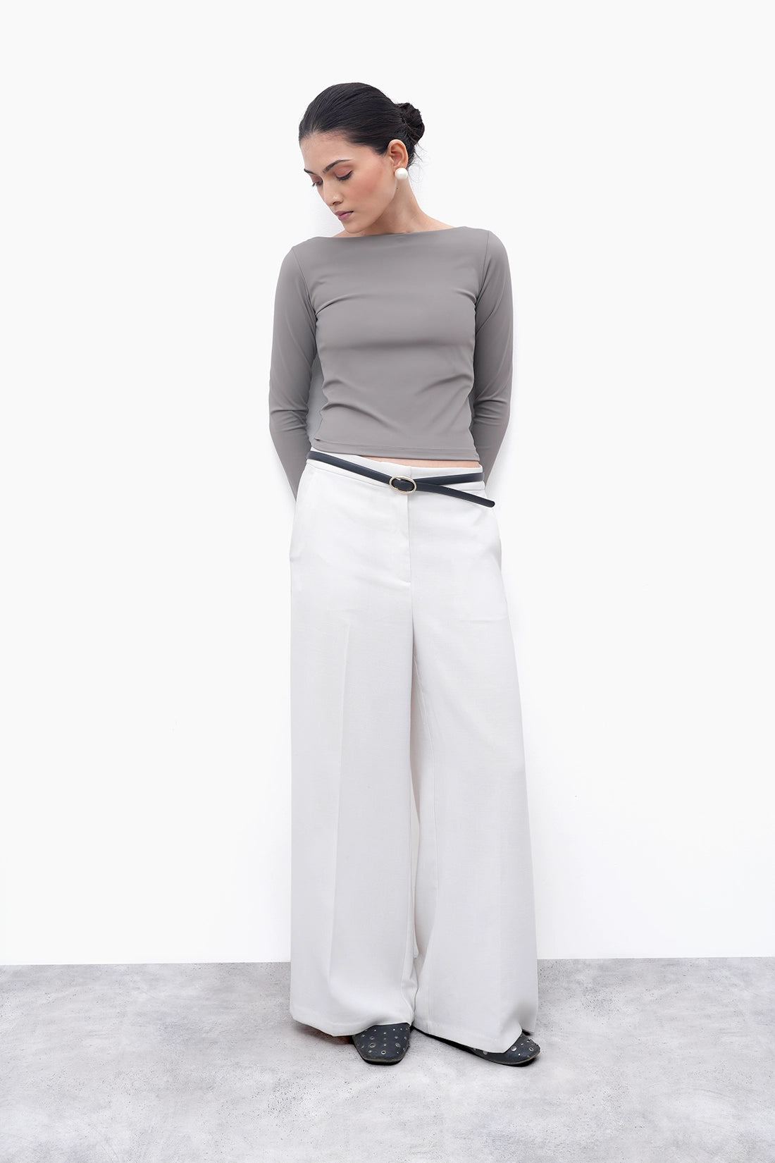 Warm Grey Long-Sleeve Polyamide Top