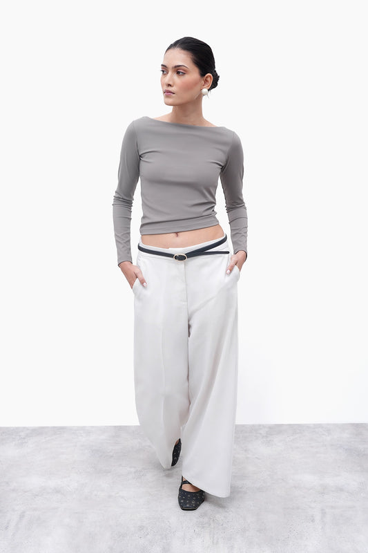 Warm Grey Long-Sleeve Polyamide Top