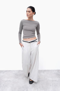 Warm Grey Long-Sleeve Polyamide Top