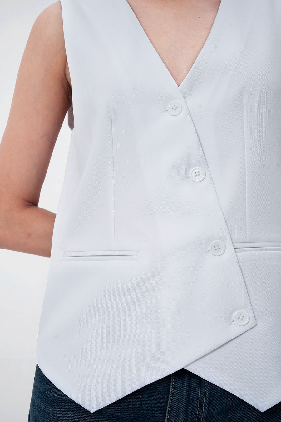 White Asymmetric Tailored Waistcoat