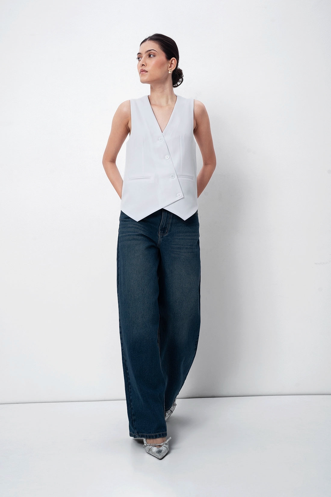 White Asymmetric Tailored Waistcoat