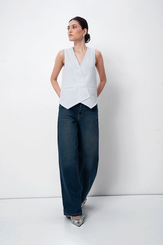 White Asymmetric Tailored Waistcoat