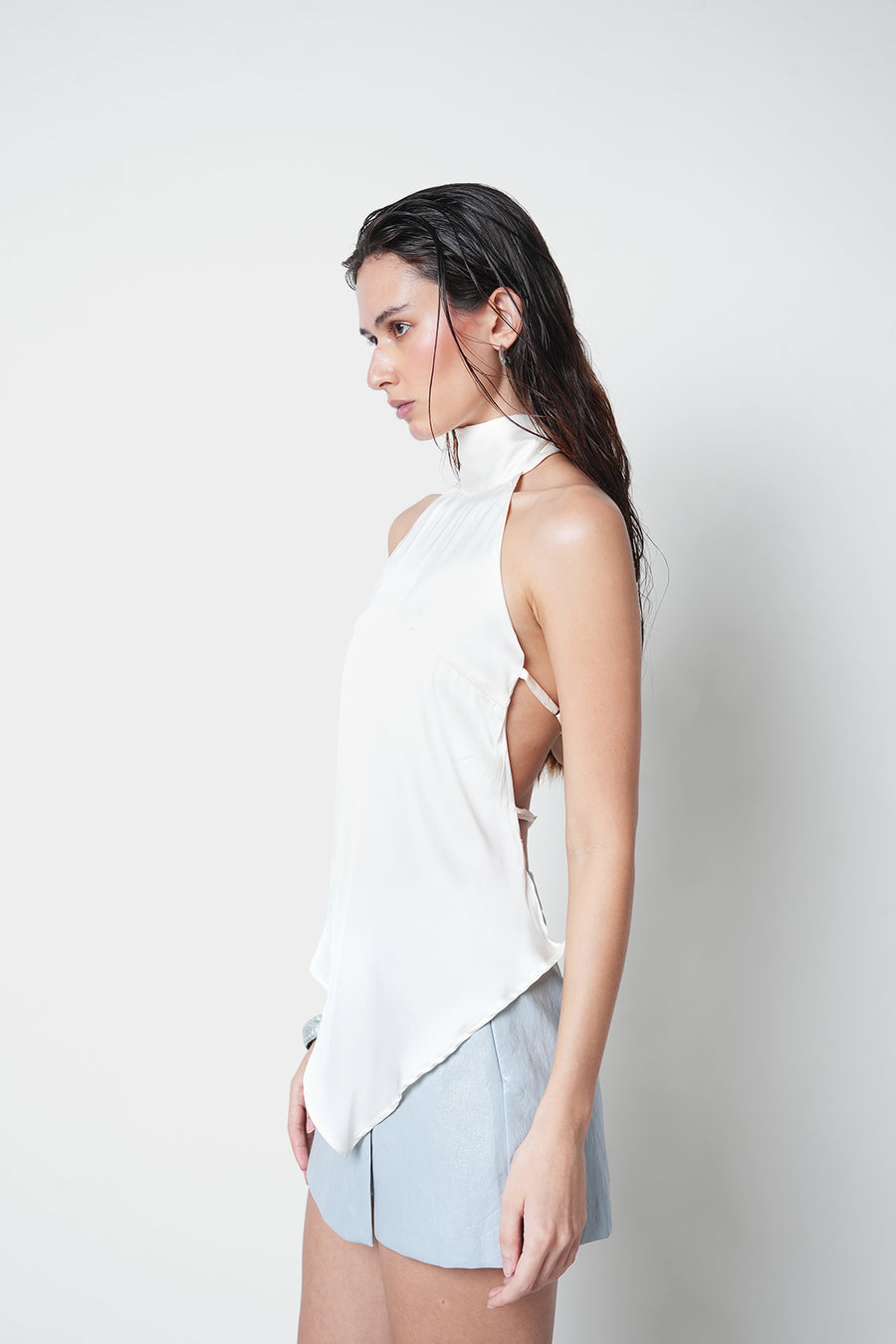 White Backless Satin Top