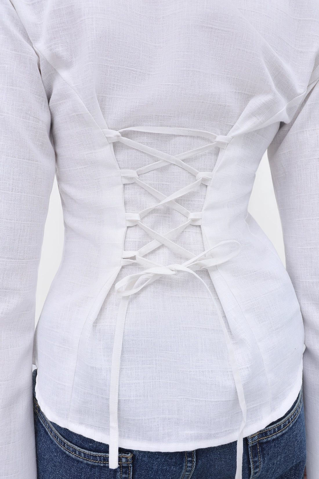 White Fitted Tie-Back Shirt