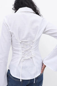 White Fitted Tie-Back Shirt
