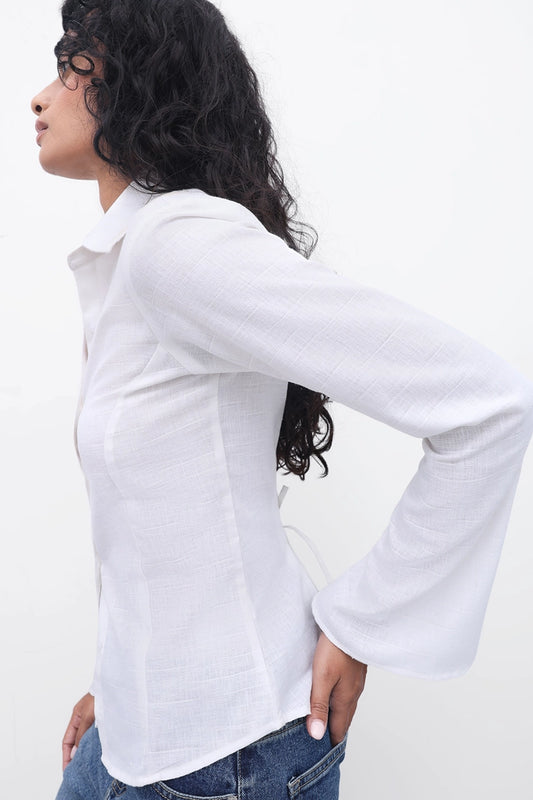 White Fitted Tie-Back Shirt