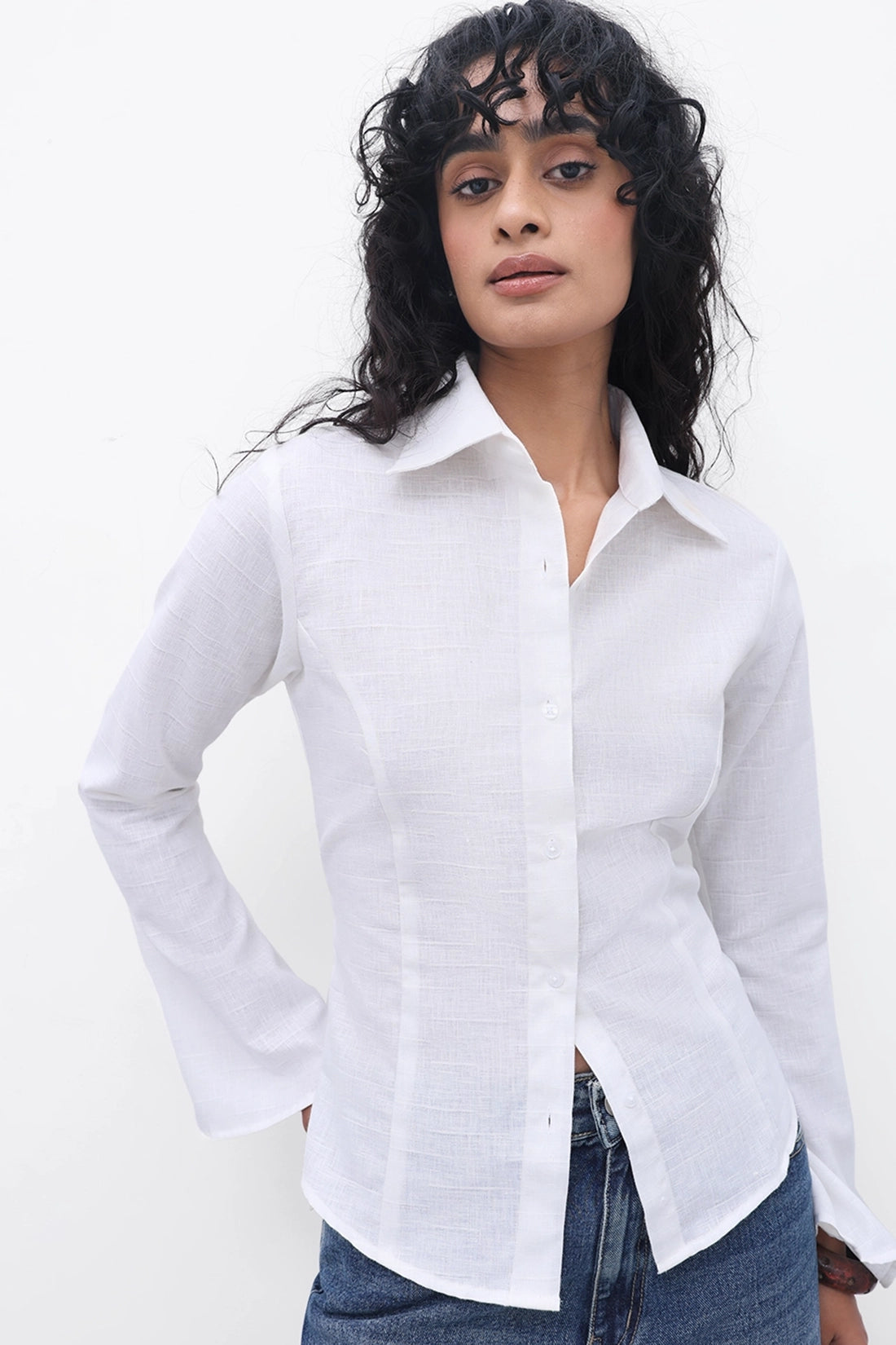 White Fitted Tie-Back Shirt