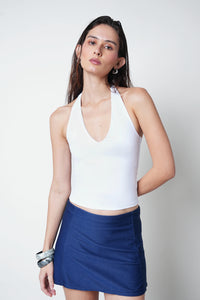 White Halter-Neck Polyamide Top
