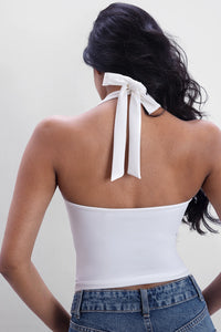 White Halter-Neck Polyamide Top