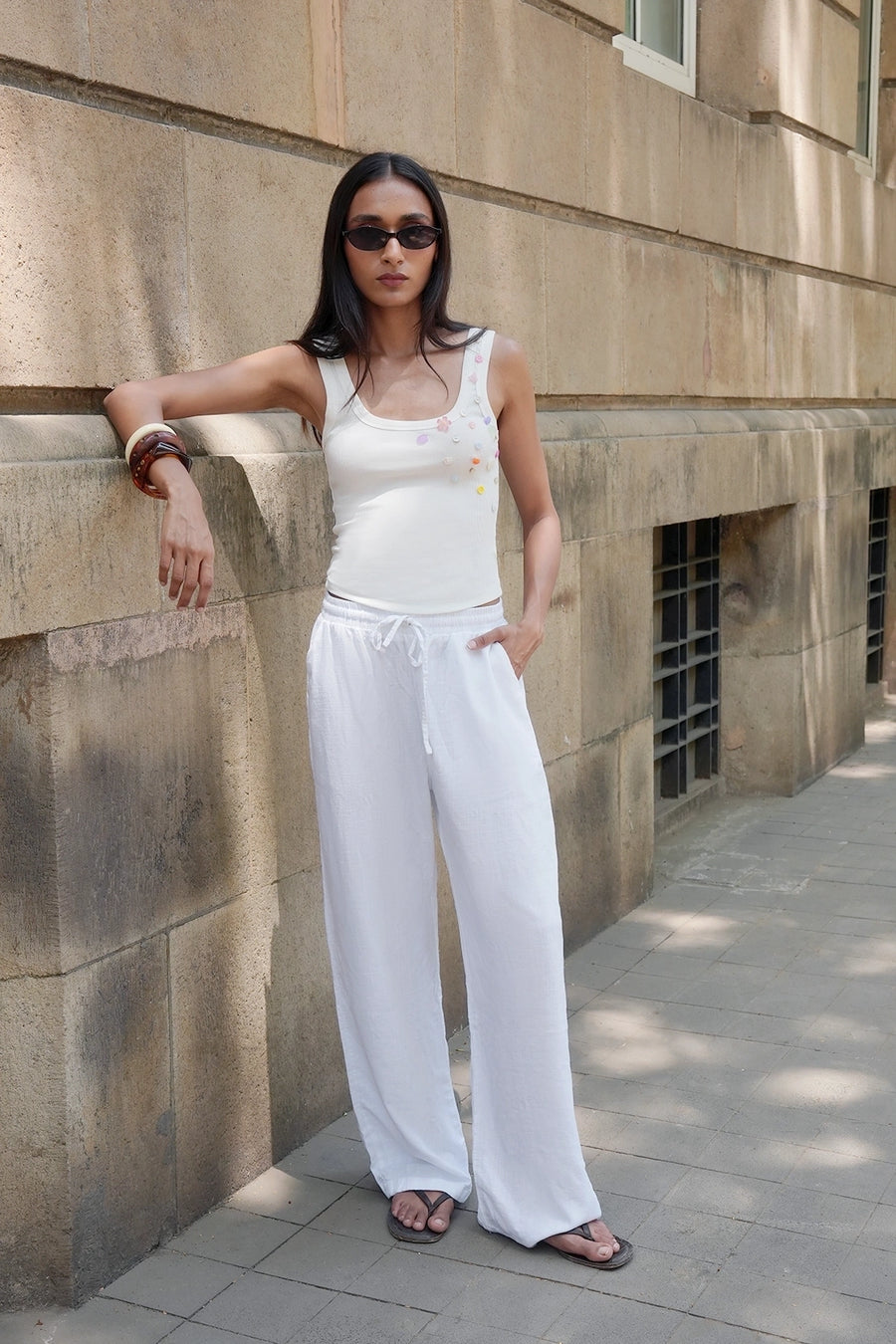 White Linen Drawstring Pants