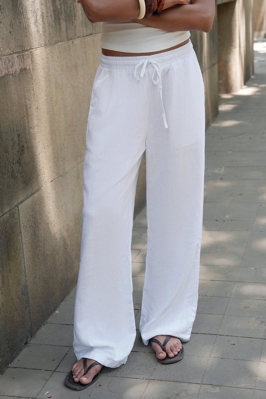 White Linen Drawstring Pants