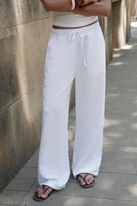 White Linen Drawstring Pants