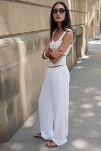 White Linen Drawstring Pants
