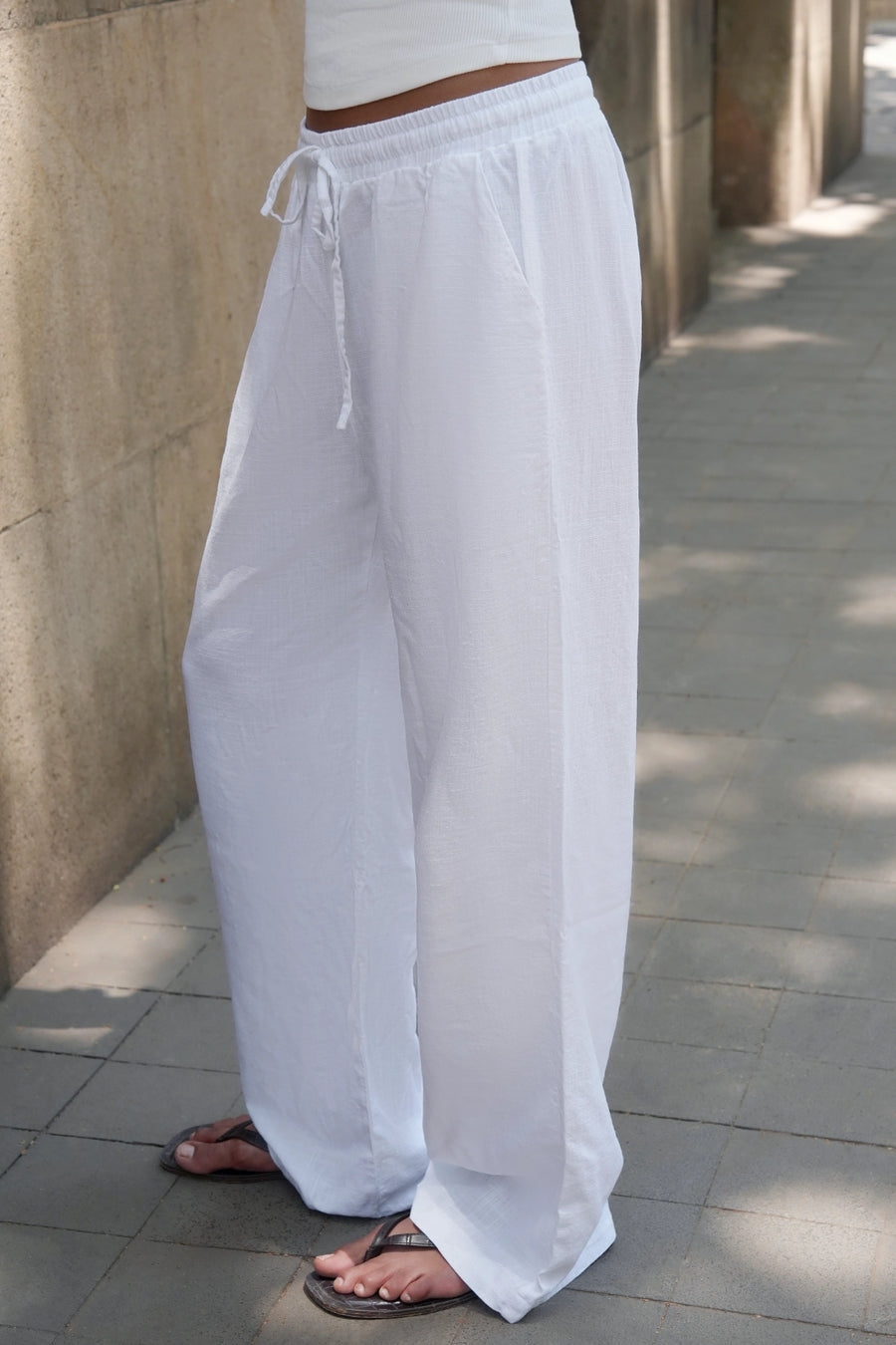 White Linen Drawstring Pants