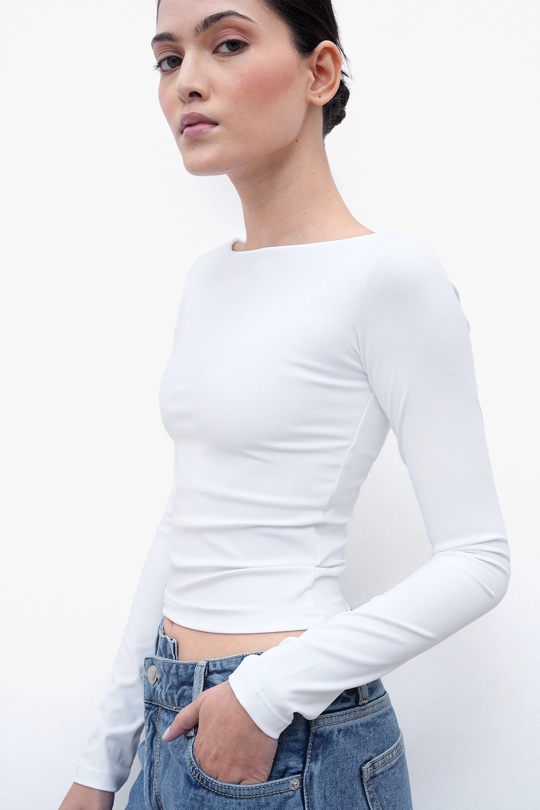 White Long-Sleeve Polyamide Top