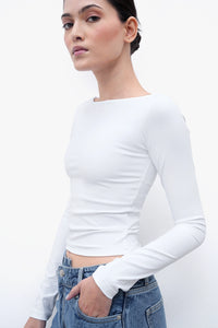 White Long-Sleeve Polyamide Top