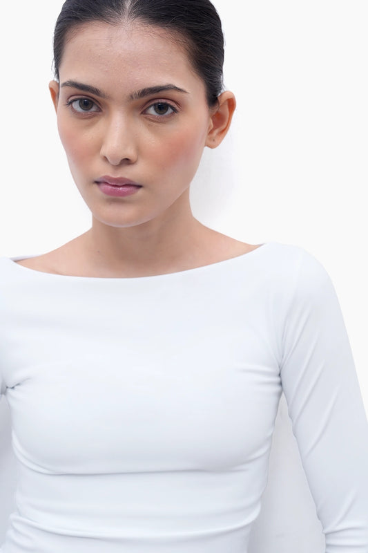 White Long-Sleeve Polyamide Top